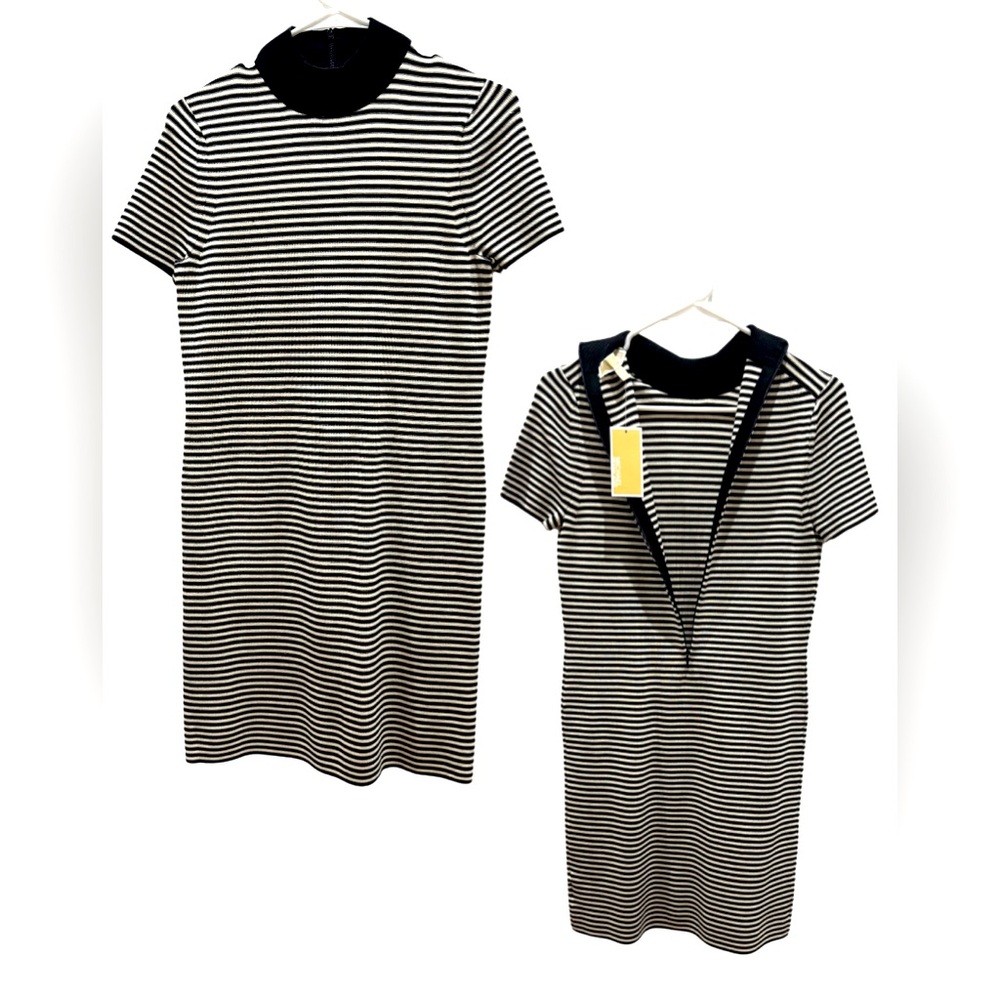 Michael Kors Striped Stretch Viscose Mock Neck Dress